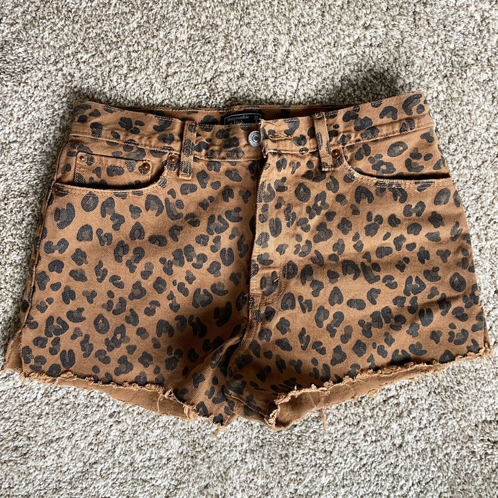 Abercrombie & Fitch Leopard Print Brown Jean Shorts